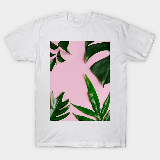 Pink Palm Tree Leaves T-Shirt by NewburyBoutique